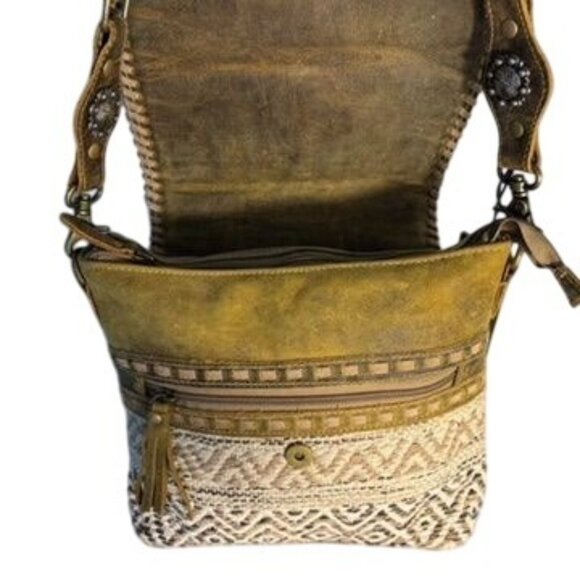 Vintage N Vogue Myra Bag Ratel Shoulder Bag Eco-Friendly Upcycled Brown/White - Picture 8 of 15